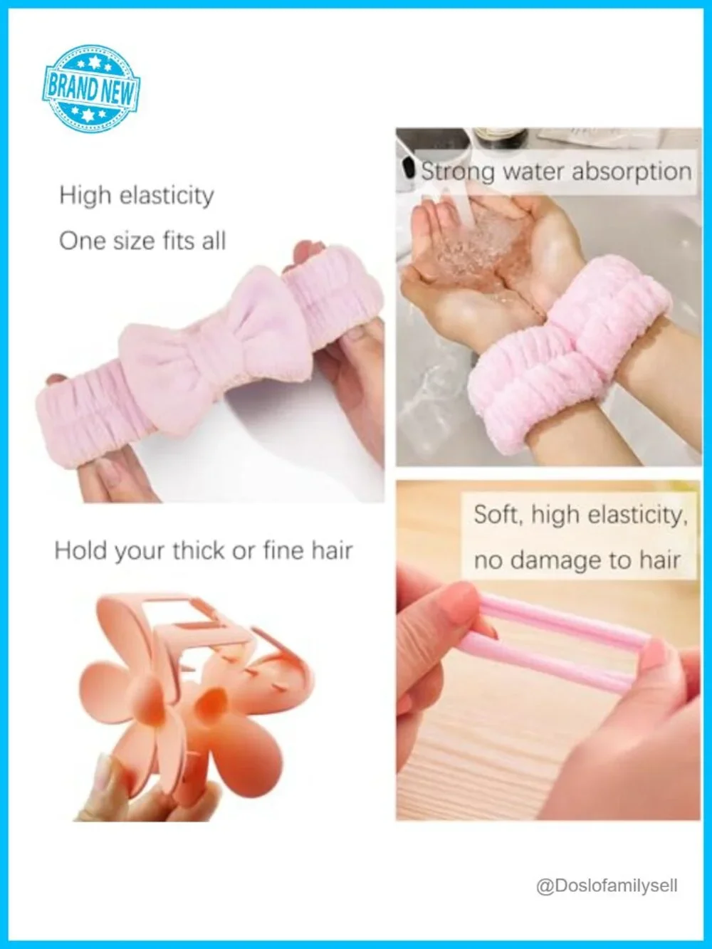 16-Piece Skincare Headband Set with Wristbands, Hair Ties, Clips